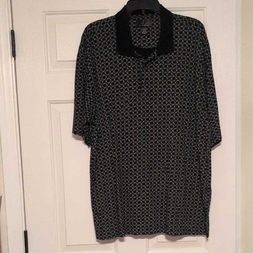 jf j.ferrar Black Patterned Polo with Contrast Collar